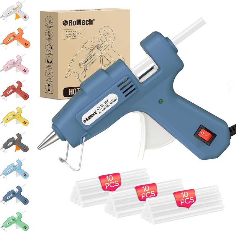 ROMECH 20W Mini Hot Glue Gun with 30 Glue Sticks Set, Fast Preheating Hot Glue Gun Kit Heavy Duty Gluegun for Craft, DIY, Repairs (Blue) - Image 1